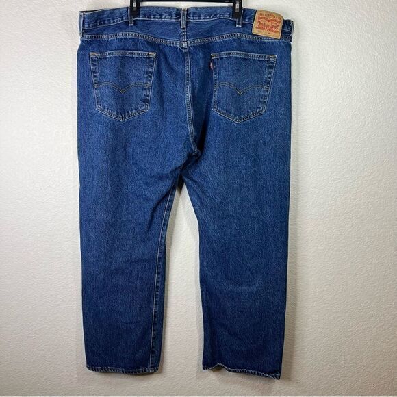 Levis Mens 501 Straight Jeans Medium Wash Denim Pocket 100% Cotton Blue 46x30 - Picture 4 of 8